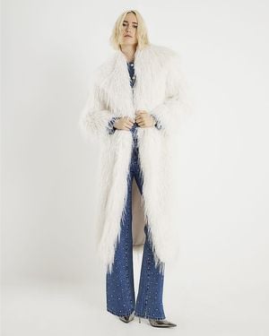 River Island Coat Faux Shaggy Fur Maxi - Blue
