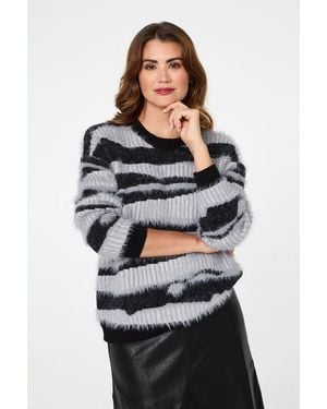 Izabel London Zebra Print Textured Relaxed Jumper - Grey