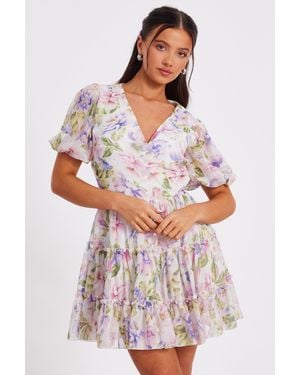 Quiz Petite Floral Chifffon Frill Skater Dress - Multicolour