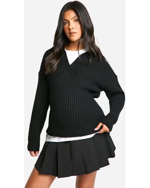 Boohoo Maternity Soft Wide Rib Knit Collared Jumper - Black