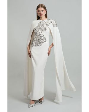 Karen Millen Petite Placed Floral Crystal Embellished Tailored Drama Cape Maxi Dress - Grey