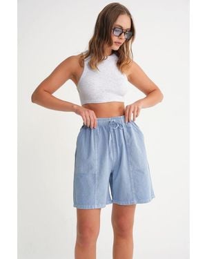 MixRay High Waist Cotton Drawstring Mini Shorts - Blue
