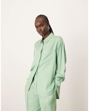 ARRANGE Oversized Contrast Stitch Shirt Co-Ord - Green