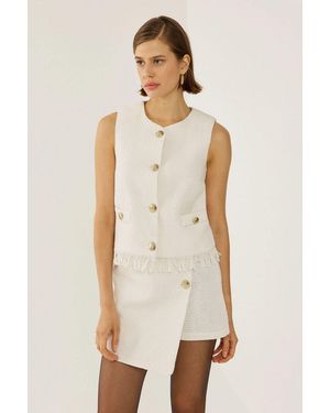 Hiccup Button Detailed Tweed Vest - Natural