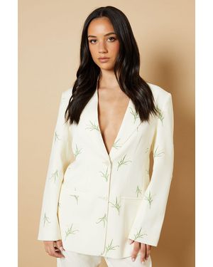 Oasis Floral Embroidered Tailored Blazer - Natural