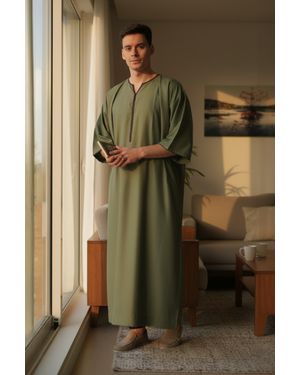 Thobez Ramadan Moroccan Gandoura Thobe Robe Djellaba Eid Jubba Lfs-Tt-006 - Green