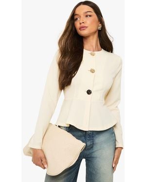 Boohoo Button Peplum Tailored Top - White