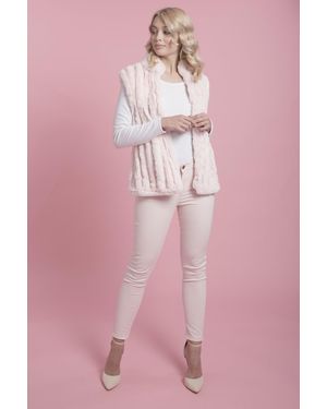Jayley Faux Fur Suede Vertical Stripe Gilet - Pink