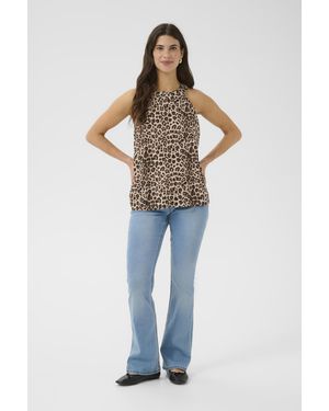 Cream Sleeveless Blouse Straight Fit - Blue
