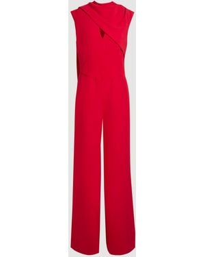 Karen Millen Tailored Crepe Cape Asymmetric Neck Detail Jumpsuit
