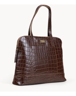 Assots London Eva' Croc Embossed Real Leather Designer Unlined Tote Bag - Brown