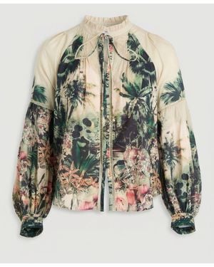 Karen Millen Plus Size Botanical Print Woven Balloon Sleeve Blouse - Green