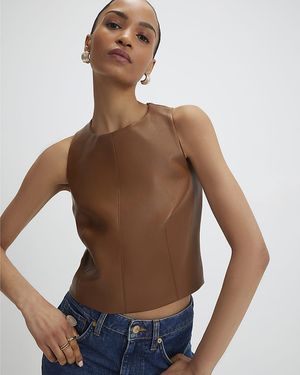 River Island Top Faux Leather Sleeveless - Brown