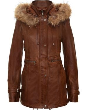 Infinity Leather Warm Hooded Parka Jacket-Northwich - Brown