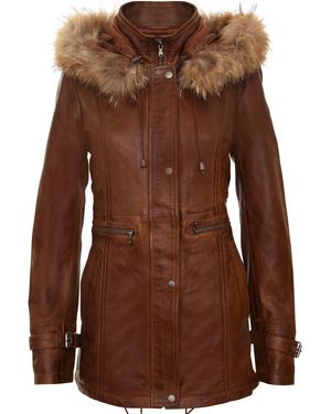 Infinity Leather Warm Hooded Parka Jacket-Northwich - Brown