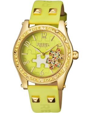 Rebel Gravesend Lime Dial Leather Watch - Metallic