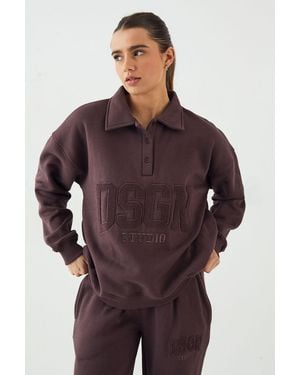 DSGN Studio Towelling Applique Collared Rugby Sweatshirt - Purple