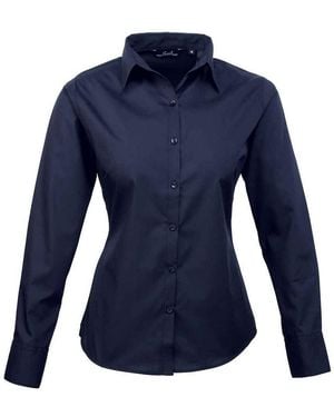 PREMIER Popeline Blouse Met Lange Mouwen - Blauw