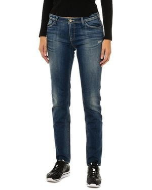 Armani Long Worn Effect Denim Trousers 3Y5J28-5D1Mz - Blue