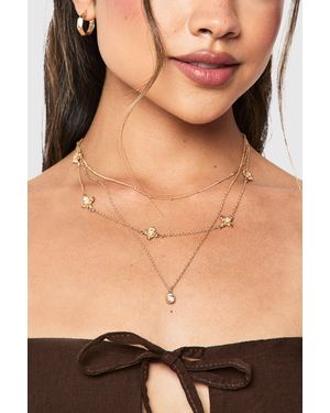 Boohoo Flower Detail Layered Necklace - Natural