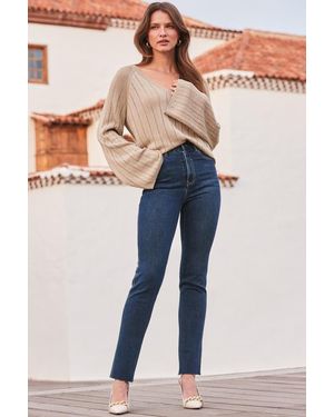 Sosandar Raw Hem Slim Leg Jeans - Blue