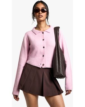 Boohoo Collared Button Through Knit Cardigan - Pink