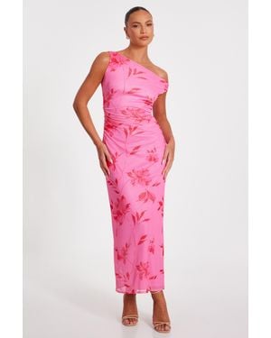 Quiz Mesh Floral Print Midaxi Dress - Pink