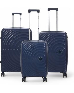 Infinity Leather Expandable Hard Shell 8 Wheels Luggage Cabin Suitcase - Blue