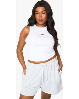 Boohoo Plus American Flag Racer Top - White