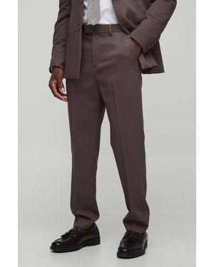 BoohooMAN Tapered Fit Twill Fixed Waist Trousers - Natural
