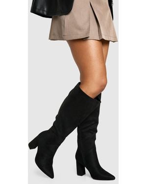 Boohoo Wide Fit Faux Suede Knee High Boots - Black
