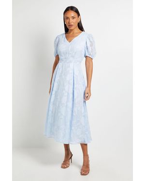 PRINCIPLES Floral Jacquard Puff Sleeve Midi Dress - White