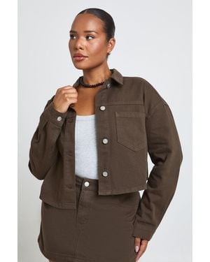 Boohoo Plus Cropped Denim Jacket - Brown