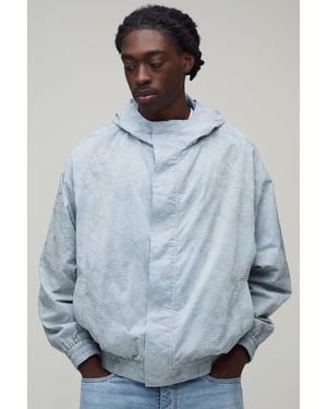 BoohooMAN Boxy Fit Textured Check Cagoule Jacket - Blue