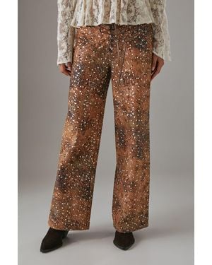 Warehouse Suedette Sequin Lace Up Trouser - Brown