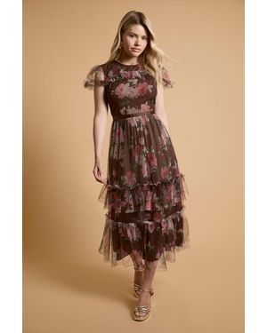 Oasis Printed Tulle Maxi Dress - Natural