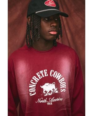 BoohooMAN Oversized Long Sleeve Washed Cowboy T-Shirt - Red