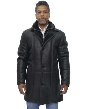 Infinity Leather Warm Shearling Sheepskin Coat-Florence - Black