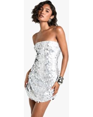 Boohoo Tall Disc Sequin Bandeau Mini Dress - White