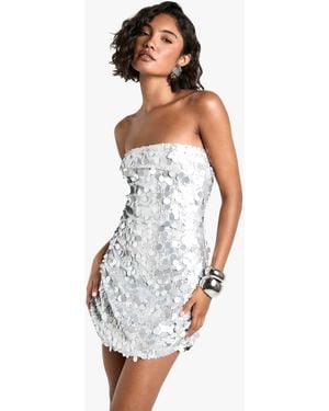 Boohoo Tall Disc Sequin Bandeau Mini Dress - White