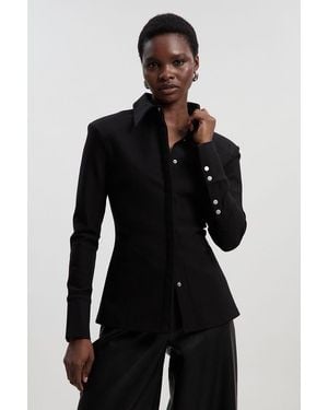 Karen Millen Ponte Power Shoulder Shirt - Black