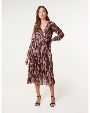 Blue Vanilla Crossover Metallic Pleated Dress - Red
