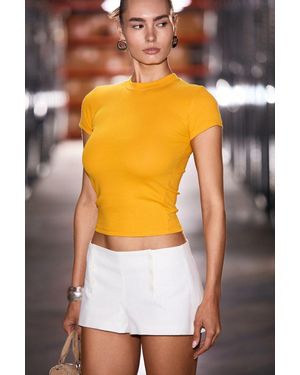 Grimelange Slim Fit Crop Crew Neck T-Shirt - Yellow