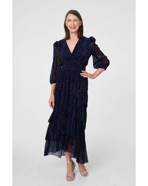 Izabel London Sparkly Semi Sheer Texture Maxi Dress - Blue