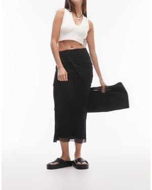 TOPSHOP Knot Detail Midi Skirt - Black