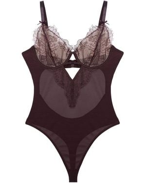 Hustler Alvara Plum Lace Thong Body - Brown