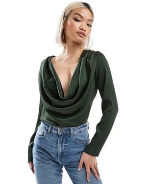 ASOS Satin Cowl Bodysuit - Blue
