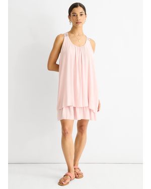 Gini London Crochet Panel Double Layer Cotton Mini Dress - Pink
