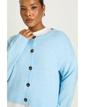 Boohoo Plus Button Down Crew Neck Cardigan - Blue