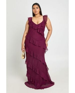 Boohoo Plus Floral Ruffle Maxi Dress - Purple